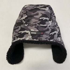 Swiss Tech Hat OS Black Camo Sherpa Ear Flaps Fleece Insulated Adult Men Unisex